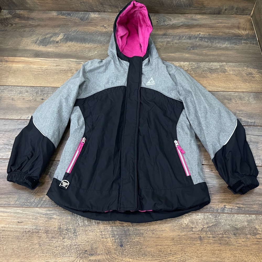 Gerry Girls Gray Black Pink Hooded Winter Ski Jacket Size M 10/12 Snowboard